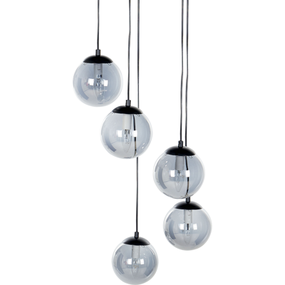 BELIANI Lámpara Colgante Pantalla Redonda Vidrio Ahumado 5 Luces Metal Base Transparente Acero Negro Noel BELIANI Lámpara Colgante Pantalla Redonda Vidrio Ahumado 5 Luces Metal Base Transparente Acero Negro Noel