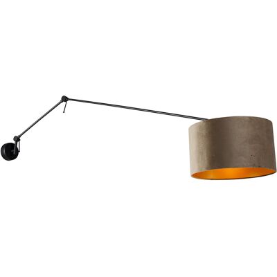 Moderno Aplique Negro Con Pantalla De Terciopelo Topo 35 Cm Regulable - Blitz Acero /textil Alargada Adecuado Para Led Max. 1 X 60 Watt - Qazqa Moderno Aplique Negro Con Pantalla De Terciopelo Topo 35 Cm Regulable - Blitz Acero /textil Alargada Adecuado Para Led Max. 1 X 60 Watt - Qazqa