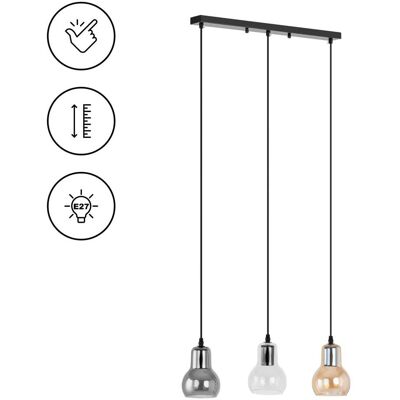HELLOSHOP26 Lámpara De Techo De 3 Luces En Forma De Campana De Cristal Ahumado Cristal Abs Hierro Ámbar Transparente Negro Gris Plata Metalizado 140009519 HELLOSHOP26 Lámpara De Techo De 3 Luces En Forma De Campana De Cristal Ahumado Cristal Abs Hierro Ámbar Transparente Negro Gris Plata Metalizado 140009519