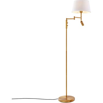 Lámpara de pie vintage/retro de bronce con pantalla blanca y lámpara de lectura ajustable Lámpara de pie vintage/retro de bronce con pantalla blanca y lámpara de lectura ajustable