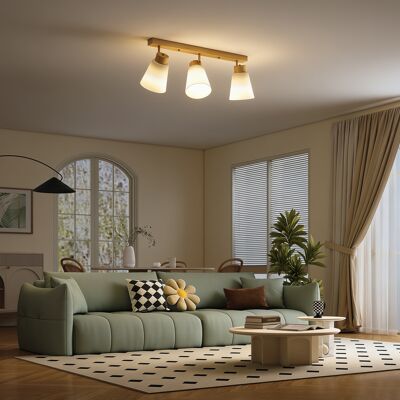JHY DESIGN Lámpara De Techo Con 3 Puntos De Luz Ajustables A 90° Y Casquillos E27, Acabado En Madera. JHY DESIGN Lámpara De Techo Con 3 Puntos De Luz Ajustables A 90° Y Casquillos E27, Acabado En Madera.