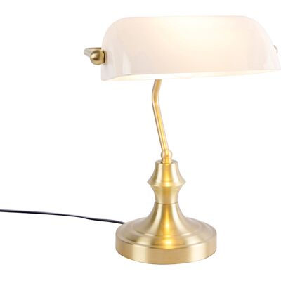 Clásico/antiguo Lámpara De Notario Clásica Dorada Con Cristal Opalino - Banker Vidrio /acero Alargada Adecuado Para Led Max. 1 X 60 Watt - Qazqa Clásico/antiguo Lámpara De Notario Clásica Dorada Con Cristal Opalino - Banker Vidrio /acero Alargada Adecuado Para Led Max. 1 X 60 Watt - Qazqa