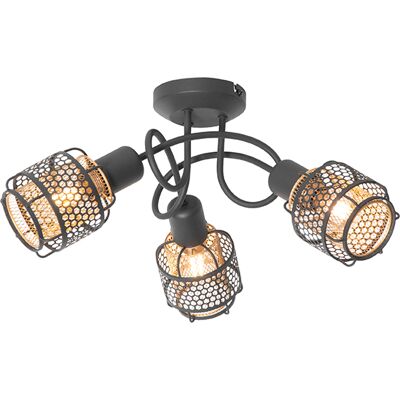 Diseño Plafón De Diseño Negro Con Dorado 3 Luces - Noud Acero Redonda Adecuado Para Led Max. 3 X 25 Watt - Qazqa Diseño Plafón De Diseño Negro Con Dorado 3 Luces - Noud Acero Redonda Adecuado Para Led Max. 3 X 25 Watt - Qazqa
