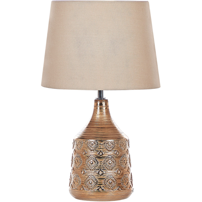 Beliani - Lámpara De Mesa De Cerámica Marrón Dorado Pantalla Beige 47 Cm Patrón Geométrico Retro Sala De Estar Dormitorio Wari Beliani - Lámpara De Mesa De Cerámica Marrón Dorado Pantalla Beige 47 Cm Patrón Geométrico Retro Sala De Estar Dormitorio Wari