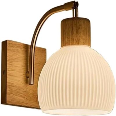 OEM Aplique De Pared Moderno De Madera Maciza Y Cristal Blanco Lechoso, Lámpara De Mesilla De Noche De Estilo Retro (b) OEM Aplique De Pared Moderno De Madera Maciza Y Cristal Blanco Lechoso, Lámpara De Mesilla De Noche De Estilo Retro (b)