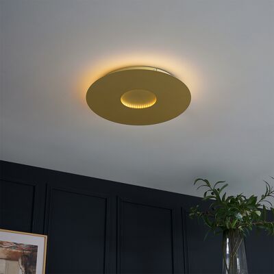 Moderno Lámpara De Techo Moderna Dorada De 40 Cm Con Led Regulable En 3 Pasos - Morning Acero Redonda Incluye Led Max. 1 X 18 Watt - Qazqa Moderno Lámpara De Techo Moderna Dorada De 40 Cm Con Led Regulable En 3 Pasos - Morning Acero Redonda Incluye Led Max. 1 X 18 Watt - Qazqa