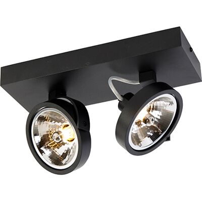 Qazqa Moderno Foco De Diseño Negro Ajustable 2-luces - Go Aluminio Rectangular Adecuado Para Led Max. 2 X 3 Watt Qazqa Moderno Foco De Diseño Negro Ajustable 2-luces - Go Aluminio Rectangular Adecuado Para Led Max. 2 X 3 Watt