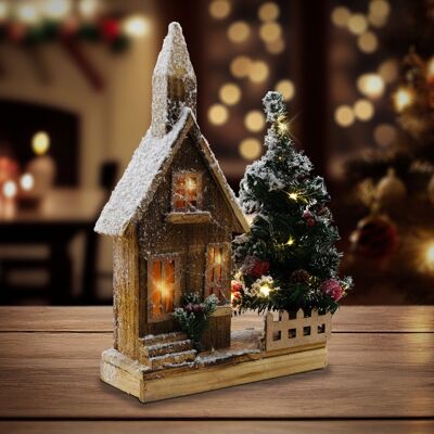Casa de Navidad de Madera con Nieve y Luces LED - Decoración Navideña Casa de Navidad de Madera con Nieve y Luces LED - Decoración Navideña