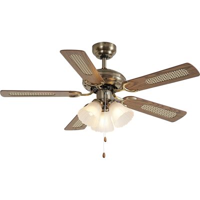 Qazqa Ventilador De Techo De Latón Con Estampado De Madera Y Qazqa Ventilador De Techo De Latón Con Estampado De Madera Y