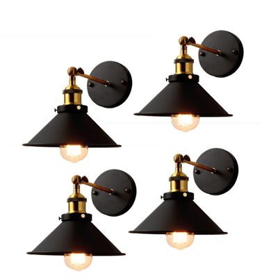 AXHUP Apliques De Pared 4 Piezas, Vintage Lámpara De Pared Con Ø22cm Pantalla De Hierro, Iluminación E27 Edison Luz Interior Para Dormitorio Pasillo Cafe Loft (negro) AXHUP Apliques De Pared 4 Piezas, Vintage Lámpara De Pared Con Ø22cm Pantalla De Hierro, Iluminación E27 Edison Luz Interior Para Dormitorio Pasillo Cafe Loft (negro)