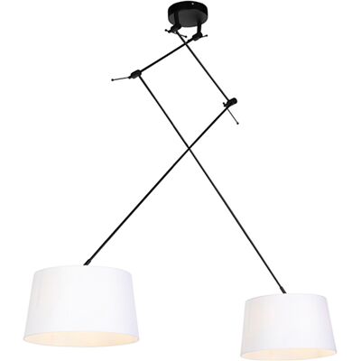 Moderno Lámpara Colgante Negra Con Pantallas De Lino Blanco 35 Cm 2-luces - Blitz Lino /acero Cilíndra /alargada /redonda Adecuado Para Led Max. 2 X 60 Watt - Qazqa Moderno Lámpara Colgante Negra Con Pantallas De Lino Blanco 35 Cm 2-luces - Blitz Lino /acero Cilíndra /alargada /redonda Adecuado Para Led Max. 2 X 60 Watt - Qazqa