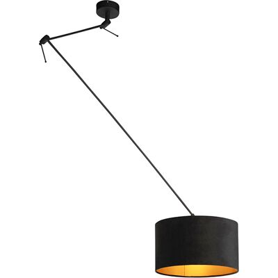 Moderno Lámpara Colgante Negra Con Pantalla De Terciopelo Negro Con Dorado 35 Cm - Blitz Textil /acero Cilíndra /alargada /redonda Adecuado Para Led Max. 1 X 60 Watt - Qazqa Moderno Lámpara Colgante Negra Con Pantalla De Terciopelo Negro Con Dorado 35 Cm - Blitz Textil /acero Cilíndra /alargada /redonda Adecuado Para Led Max. 1 X 60 Watt - Qazqa