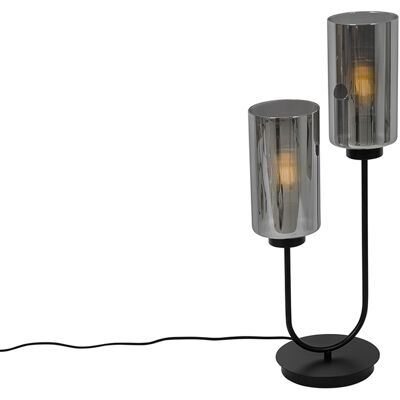 Art Déco Lámpara De Mesa Art Decó Negra Con Cristal Ahumado 2 Luces - Laura Vidrio /acero Alargada Adecuado Para Led Max. 2 X 40 Watt - Qazqa Art Déco Lámpara De Mesa Art Decó Negra Con Cristal Ahumado 2 Luces - Laura Vidrio /acero Alargada Adecuado Para Led Max. 2 X 40 Watt - Qazqa