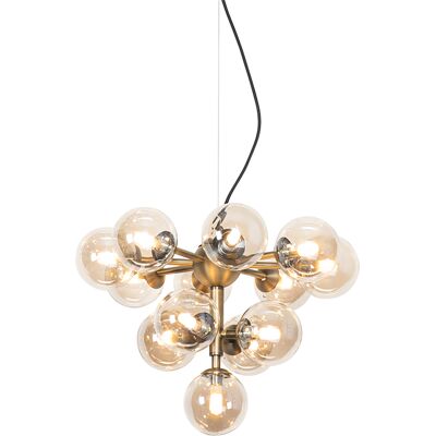 Qazqa Art Déco Lámpara Colgante De Bronce Con Cristal Ámbar De 13 Luces - Bianca Vidrio /acero Redonda Adecuado Para Led Max. 13 X 28 Watt Qazqa Art Déco Lámpara Colgante De Bronce Con Cristal Ámbar De 13 Luces - Bianca Vidrio /acero Redonda Adecuado Para Led Max. 13 X 28 Watt