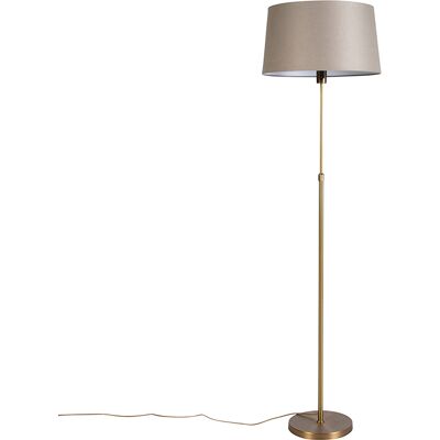 Rústico Lámpara De Pie De Bronce Con Pantalla De Lino Topo 45 Cm Regulable - Parte Textil /acero Cilíndra /alargada /redonda Adecuado Para Led Max. 1 X 60 Watt - Qazqa Rústico Lámpara De Pie De Bronce Con Pantalla De Lino Topo 45 Cm Regulable - Parte Textil /acero Cilíndra /alargada /redonda Adecuado Para Led Max. 1 X 60 Watt - Qazqa
