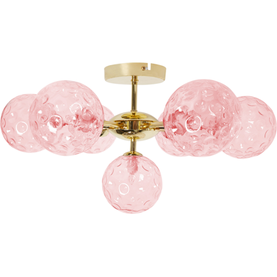 BELIANI Lámpara De Techo Moderna Vidrio 7 Luces Metálica Redonda Colgante Rosa Y Oro Anadyr BELIANI Lámpara De Techo Moderna Vidrio 7 Luces Metálica Redonda Colgante Rosa Y Oro Anadyr