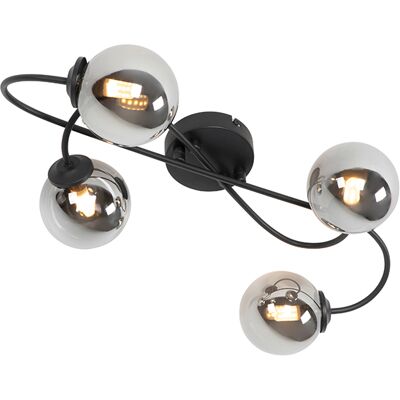 Qazqa - Rústico Lámpara De Techo Moderna Negra 4-luces Cristal Ahumado - Athens Vidrio /acero Alargada Adecuado Para Led Max. 4 X 28 Watt Qazqa - Rústico Lámpara De Techo Moderna Negra 4-luces Cristal Ahumado - Athens Vidrio /acero Alargada Adecuado Para Led Max. 4 X 28 Watt