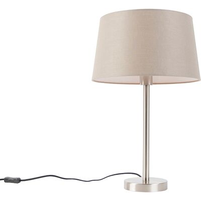 Moderno Lámpara De Mesa Moderna De Acero Con Pantalla Topo De 35 Cm - Simplo Acero /textil Redonda Adecuado Para Led Max. 1 X 60 Watt - Qazqa Moderno Lámpara De Mesa Moderna De Acero Con Pantalla Topo De 35 Cm - Simplo Acero /textil Redonda Adecuado Para Led Max. 1 X 60 Watt - Qazqa