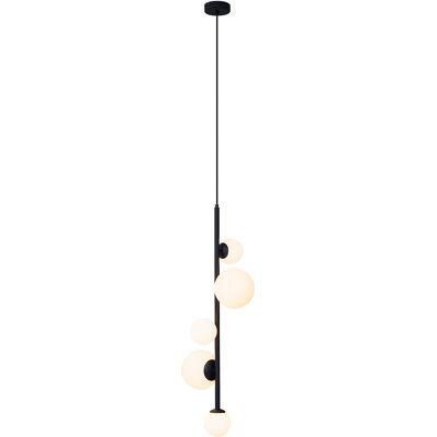Diseño Lámpara Colgante De Diseño Negra Con Cristal Esmerilado 5-luces - Vertical Metálica /vidrio Esfera /alargada Adecuado Para Led Max. 5 X 8 Watt - Qazqa Diseño Lámpara Colgante De Diseño Negra Con Cristal Esmerilado 5-luces - Vertical Metálica /vidrio Esfera /alargada Adecuado Para Led Max. 5 X 8 Watt - Qazqa