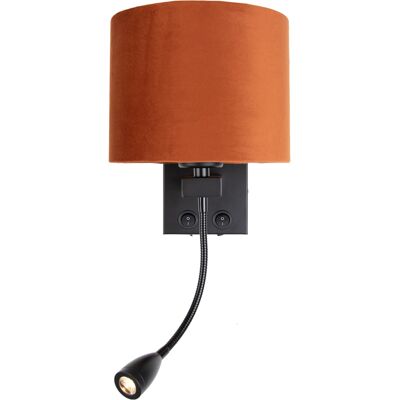 Qazqa Wandlamp Zwart Met Flexarm En Kap Oranje Met Gouden Qazqa Wandlamp Zwart Met Flexarm En Kap Oranje Met Gouden