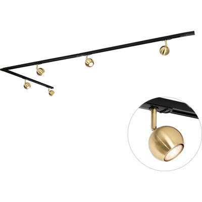 Moderno Sistema De Riel Moderno Monofásico De 5 Luces Negro Con Dorado - Gissi Acero /aluminio /plástico Alargada Adecuado Para Led Max. 5 X 8 Watt - Qazqa Moderno Sistema De Riel Moderno Monofásico De 5 Luces Negro Con Dorado - Gissi Acero /aluminio /plástico Alargada Adecuado Para Led Max. 5 X 8 Watt - Qazqa