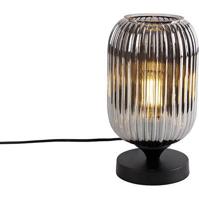 Art Déco Lámpara De Mesa Art Deco Negra Con Cristal Ahumado - Banci Vidrio /acero Redonda Adecuado Para Led Max. 1 X 25 Watt - Qazqa Art Déco Lámpara De Mesa Art Deco Negra Con Cristal Ahumado - Banci Vidrio /acero Redonda Adecuado Para Led Max. 1 X 25 Watt - Qazqa