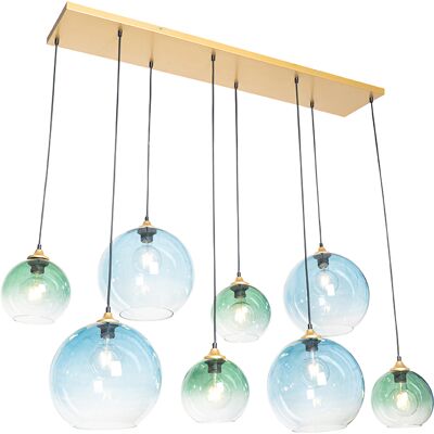Qazqa Art Déco Lámpara Colgante De Latón Con Cristal Azul Y Verde 8 Luces - Sandra Vidrio /acero Alargada Adecuado Para Led Max. 8 X 60 Watt Qazqa Art Déco Lámpara Colgante De Latón Con Cristal Azul Y Verde 8 Luces - Sandra Vidrio /acero Alargada Adecuado Para Led Max. 8 X 60 Watt