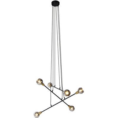 Moderno Lámpara Colgante Negra Con Latón Y Cristal Ahumado 6-luces - Vidro Acero /vidrio Redonda Adecuado Para Led Max. 6 X 40 Watt - Qazqa Moderno Lámpara Colgante Negra Con Latón Y Cristal Ahumado 6-luces - Vidro Acero /vidrio Redonda Adecuado Para Led Max. 6 X 40 Watt - Qazqa