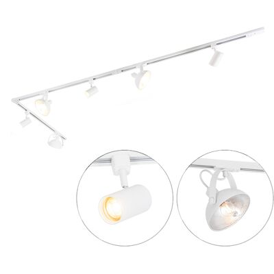 Sistema de carril Magnax blanco con 6 focos ajustables Sistema de carril Magnax blanco con 6 focos ajustables