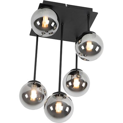 Qazqa Atenas Lámpara de Techo Moderna Rústica Negra Cristal 5 Luces - Adecuado para LED Qazqa Atenas Lámpara de Techo Moderna Rústica Negra Cristal 5 Luces - Adecuado para LED