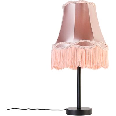 Clásico/antiguo Lámpara De Mesa Clásica Negra Con Pantalla Granny Rosa 30 Cm - Simplo Textil /acero Redonda Adecuado Para Led Max. 1 X 40 Watt - Qazqa Clásico/antiguo Lámpara De Mesa Clásica Negra Con Pantalla Granny Rosa 30 Cm - Simplo Textil /acero Redonda Adecuado Para Led Max. 1 X 40 Watt - Qazqa