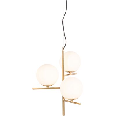 Qazqa Diseño Lámpara Colgante Art Deco Dorada Con Cristal Opalino 3 Luces - Flore Acero /vidrio Esfera /alargada Adecuado Para Led Max. 3 X 25 Watt Qazqa Diseño Lámpara Colgante Art Deco Dorada Con Cristal Opalino 3 Luces - Flore Acero /vidrio Esfera /alargada Adecuado Para Led Max. 3 X 25 Watt
