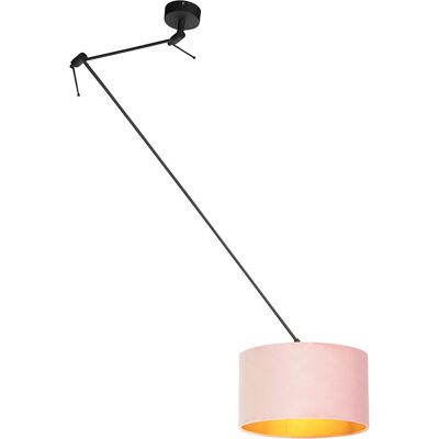 Qazqa + Clásico/antiguo Lámpara Colgante Negra Con Pantalla De Terciopelo Rosa Viejo Con Dorado 35 Cm - Blitz Textil /acero Cilíndra /alargada /redonda Adecuado Para Led Max. 1 X 60 Watt Qazqa + Clásico/antiguo Lámpara Colgante Negra Con Pantalla De Terciopelo Rosa Viejo Con Dorado 35 Cm - Blitz Textil /acero Cilíndra /alargada /redonda Adecuado Para Led Max. 1 X 60 Watt
