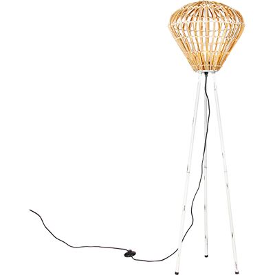 Qazqa Rústico Lámpara De Pie Rústica Trípode Bambú Con Blanco - Canna Diamond Bambú /acero Redonda Adecuado Para Led Max. 1 X 40 Watt Qazqa Rústico Lámpara De Pie Rústica Trípode Bambú Con Blanco - Canna Diamond Bambú /acero Redonda Adecuado Para Led Max. 1 X 40 Watt