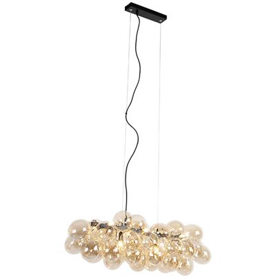 Diseño Lámpara Colgante De Diseño Negra Con Cristal Ámbar 8 Luces - Uvas Vidrio /acero Alargada Adecuado Para Led Max. 8 X 28 Watt - Qazqa Diseño Lámpara Colgante De Diseño Negra Con Cristal Ámbar 8 Luces - Uvas Vidrio /acero Alargada Adecuado Para Led Max. 8 X 28 Watt - Qazqa