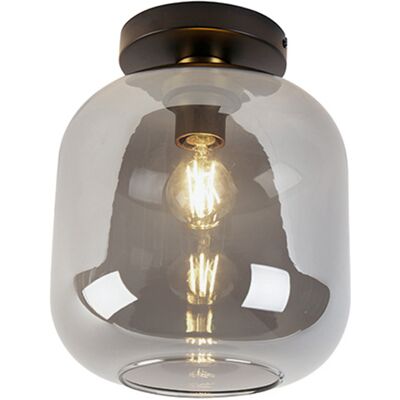 Qazqa - Diseño Plafón De Diseño Negro Y Dorado Con Cristal Ahumado - Zuzanna Vidrio /acero Redonda Adecuado Para Led Max. 1 X 40 Watt Qazqa - Diseño Plafón De Diseño Negro Y Dorado Con Cristal Ahumado - Zuzanna Vidrio /acero Redonda Adecuado Para Led Max. 1 X 40 Watt