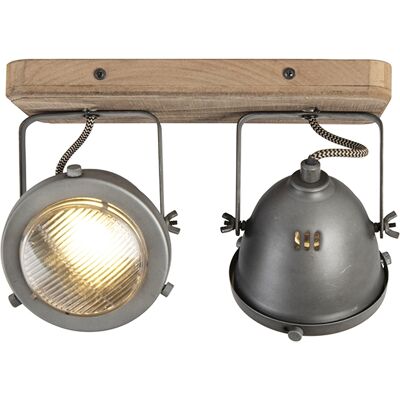Industrial Foco Industrial De Acero Con Fijación De Madera E Inclinable 2 Luces - Emado /acero Alargada Adecuado Para Led Max. 2 X 25 Watt - Qazqa Industrial Foco Industrial De Acero Con Fijación De Madera E Inclinable 2 Luces - Emado /acero Alargada Adecuado Para Led Max. 2 X 25 Watt - Qazqa