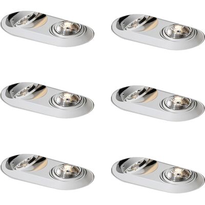 Qazqa Juego De 6 Focos Empotrables Redondos Blancos Gu10 70mm 2-luces - Hubs Metálica Adecuado Para Led Max. 2 X 10 Watt Qazqa Juego De 6 Focos Empotrables Redondos Blancos Gu10 70mm 2-luces - Hubs Metálica Adecuado Para Led Max. 2 X 10 Watt