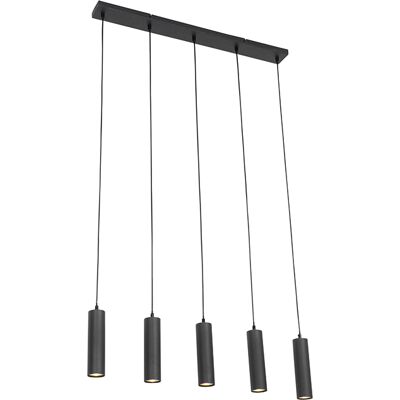 Moderno Lámpara Colgante Moderna Negra 5 Luces - Jeana Acero Alargada Adecuado Para Led Max. 5 X 35 Watt - Qazqa Moderno Lámpara Colgante Moderna Negra 5 Luces - Jeana Acero Alargada Adecuado Para Led Max. 5 X 35 Watt - Qazqa