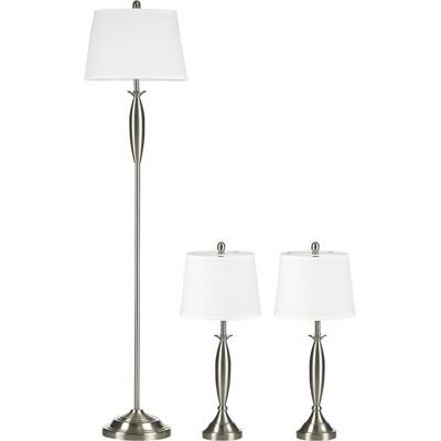 JHY DESIGN Conjunto De Iluminación De 3 Piezas. 1 Lámpara De Pie, 2 Lámparas De Mesa, Aspecto De Lino 38 Cm X 38 Cm X 158 Cm, Plata Y Blanco. JHY DESIGN Conjunto De Iluminación De 3 Piezas. 1 Lámpara De Pie, 2 Lámparas De Mesa, Aspecto De Lino 38 Cm X 38 Cm X 158 Cm, Plata Y Blanco.