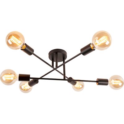 Qazqa - Industrial Plafón Industrial Negro 6 Luces - Sydney Acero Alargada Adecuado Para Led Max. 6 X 40 Watt Qazqa - Industrial Plafón Industrial Negro 6 Luces - Sydney Acero Alargada Adecuado Para Led Max. 6 X 40 Watt