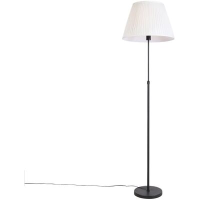 Rústico Lámpara De Pie Negra Con Pantalla Plisada Crema 45 Cm Regulable - Parte Acero /textil Cilíndra /alargada /redonda Adecuado Para Led Max. 1 X 60 Watt - Qazqa Rústico Lámpara De Pie Negra Con Pantalla Plisada Crema 45 Cm Regulable - Parte Acero /textil Cilíndra /alargada /redonda Adecuado Para Led Max. 1 X 60 Watt - Qazqa