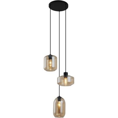 Qazqa Moderno Lámpara Colgante Moderna Negra Con Cristal Ámbar 3 Luces - Sheena Metálica /vidrio Redonda Adecuado Para Led Max. 3 X 15 Watt Qazqa Moderno Lámpara Colgante Moderna Negra Con Cristal Ámbar 3 Luces - Sheena Metálica /vidrio Redonda Adecuado Para Led Max. 3 X 15 Watt