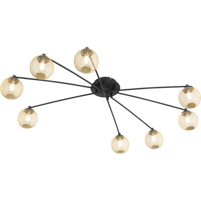 Qazqa - Moderno Lámpara De Techo Moderna Negra Con Dorado 8-luces - Athens Wire Vidrio /acero Redonda Adecuado Para Led Max. 8 X 28 Watt Qazqa - Moderno Lámpara De Techo Moderna Negra Con Dorado 8-luces - Athens Wire Vidrio /acero Redonda Adecuado Para Led Max. 8 X 28 Watt