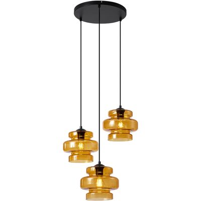 Retro/vintage Lámpara Colgante Retro Negra Con Cristal Naranja 3 Luces - Denise Vidrio /metálica Redonda Adecuado Para Led Max. 3 X 15 Watt - Qazqa Retro/vintage Lámpara Colgante Retro Negra Con Cristal Naranja 3 Luces - Denise Vidrio /metálica Redonda Adecuado Para Led Max. 3 X 15 Watt - Qazqa