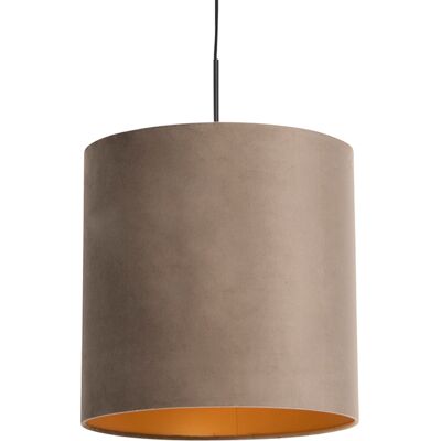 Rústico Lámpara Colgante Con Pantalla De Terciopelo Topo Con Dorado 40 Cm - Combi Textil /acero Cilíndra /alargada /redonda Adecuado Para Led Max. 1 X 60 Watt - Qazqa Rústico Lámpara Colgante Con Pantalla De Terciopelo Topo Con Dorado 40 Cm - Combi Textil /acero Cilíndra /alargada /redonda Adecuado Para Led Max. 1 X 60 Watt - Qazqa