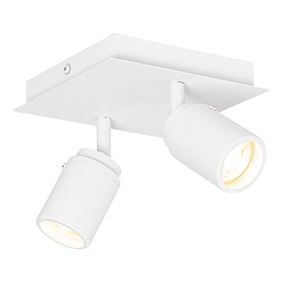 Moderno Foco Moderno De Baño Blanco Cuadrado 2-luces Ip44 - Ducha Acero /aluminio /vidrio Cuadrada Adecuado Para Led Max. 2 X 35 Watt - Qazqa Moderno Foco Moderno De Baño Blanco Cuadrado 2-luces Ip44 - Ducha Acero /aluminio /vidrio Cuadrada Adecuado Para Led Max. 2 X 35 Watt - Qazqa