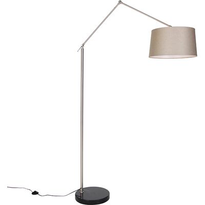 Moderno Lámpara De Pie Moderna De Acero Con Pantalla Color Topo 45 Cm - Editor Acero /textil Alargada Adecuado Para Led Max. 1 X 60 Watt - Qazqa Moderno Lámpara De Pie Moderna De Acero Con Pantalla Color Topo 45 Cm - Editor Acero /textil Alargada Adecuado Para Led Max. 1 X 60 Watt - Qazqa