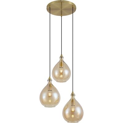 Qazqa Lámpara Colgante Moderna Dorada Con Cristal Ámbar 3 Luces - Qazqa Lámpara Colgante Moderna Dorada Con Cristal Ámbar 3 Luces -