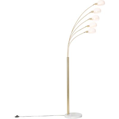 Diseño Lámpara De Pie De Diseño Latón Con Cristal Opalino 5 Luces - Sixties Marmo Vidrio /mármol /acero Alargada Adecuado Para Led Max. 5 X 25 Watt - Qazqa Diseño Lámpara De Pie De Diseño Latón Con Cristal Opalino 5 Luces - Sixties Marmo Vidrio /mármol /acero Alargada Adecuado Para Led Max. 5 X 25 Watt - Qazqa